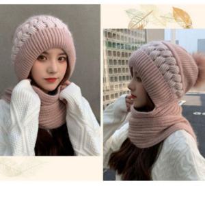 겨울 방한 방울 니트 일체형 털 모자 머플러