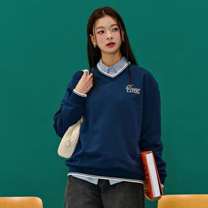 여성 팁배색 브이넥 맨투맨 티셔츠-EARG5171B04