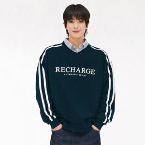 남성 테이프 배색 브이넥 맨투맨 티셔츠-EARK5133B0C