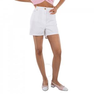 베르사체 로고 아플리케 하이라이즈 데님 쇼츠 1013689_1A10028-화이트