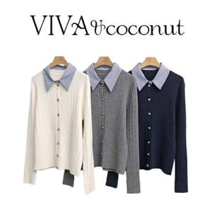 [비바앤코코넛]비스코스 셔츠카라 가디건 PNE2CD02BD1