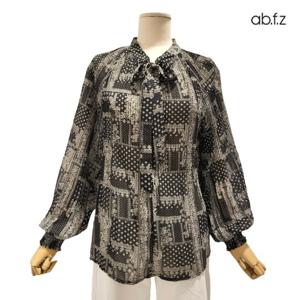 [에이비에프지]보헤미안 패턴 포인트 긴팔 플리츠 블라우스 APZ1HB36C