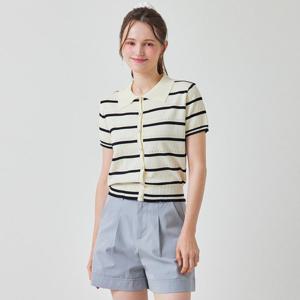 FOCUS  스카시 줄지 오픈 카라 니트 PBBF5M3KT2151