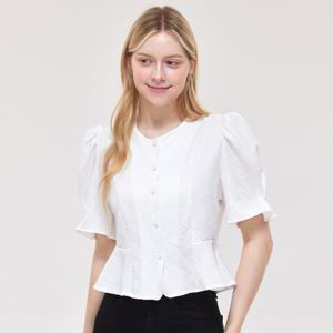 FOCUS  슬리브 버튼 페플럼 블라우스 PBVFF5M3BL5151