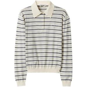 미우미우 로고 프린트 스트라이프 폴로 탑 MML951SOOO140V