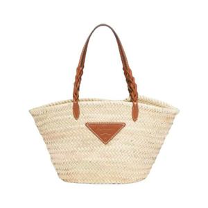 프라다 우븐 팜 레더 토트백 베이지 꼬냑 1BG314-2DIJ-F0A5T