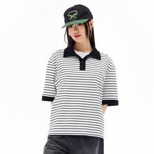 [체이스컬트][본사]여성 오픈 카라 스트라이프 반팔 티셔츠-EBRG