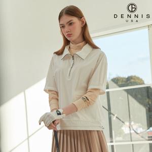 데니스골프 여성 에센셜 와이드넥 스트링 아노락 반팔집업_화이트_GAQSLTS985