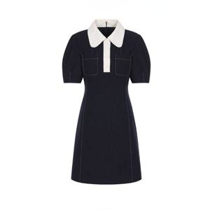 [올리브데올리브]배색카라 볼륨소매 A라인 미니원피스(OW5XO416-DG-EL)