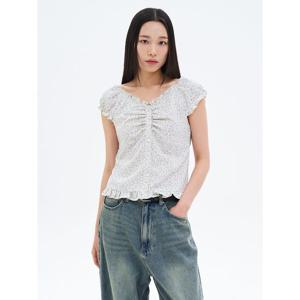 (355765LYB0) [에잇세컨즈] 패턴 반소매 블라우스  아이보리