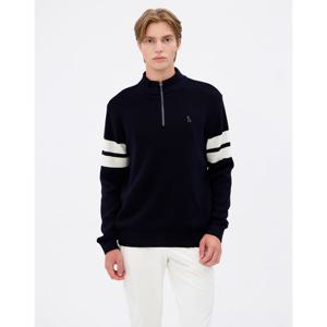 헤지스 골프 남성 24FW 가격인하스테디셀러스트립 라인 하프 집업 하이넥 울 니트 (NAVY) WPSW4D732N3