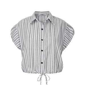 FOCUS  줄지 벌룬 소매 린넨 블라우스 PBBF5M1BL5891