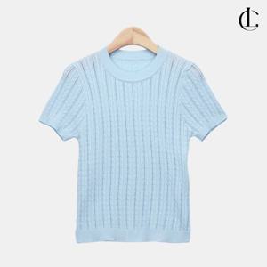 엘케이트 여성 여름 니트 반팔티 무지 꽈배기 케이블 슬림핏 반팔 크롭니트 LCHT079