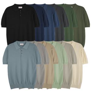 남자 여름 셀럽 버튼카라 린넨 반팔 니트티 SG-KNH-Q010-카키