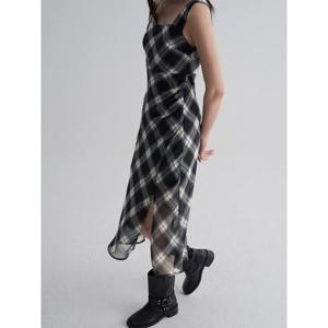 (355771LYA5) [에잇세컨즈] 체크 레이어드 롱 원피스  블랙
