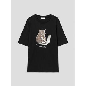 (455742LY75) [에잇세컨즈] 고양이 그래픽 반소매 티셔츠  블랙