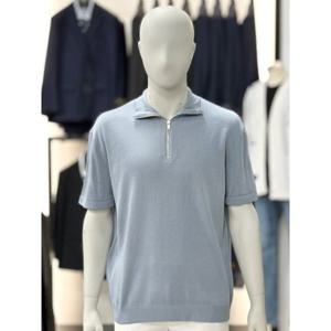 [바쏘옴므]스카이블루_반집업 세미오버핏 반팔 니트 WSY2GW53A