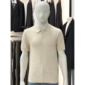 [바쏘옴므]베이지_면 혼방 와플 카라 반팔 니트 WSY2WT10A