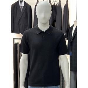 [바쏘옴므]블랙_면 혼방 와플 카라 반팔 니트 WSY2WT09A