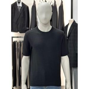 [바쏘옴므]블랙_와플 면 반팔 라운드 니트 WSY2WR34A