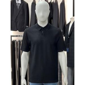 [바쏘옴므]블랙_베이직 반팔 카라 니트 WSY2GW43A