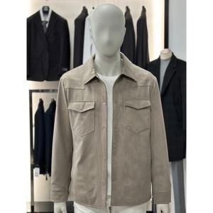 [바쏘옴므]베이지_비건 래더 스웨이드 셔츠형 점퍼 WSY5GU35A