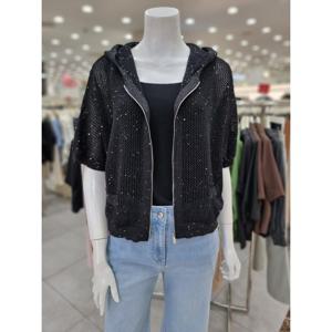 [더아이잗]메탈사 그물 짜임 후드 가디건 IP8M1CD841BK10_DJ