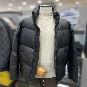 [바쏘옴므]Y4UA-43A 블랙 비건레더 덕다운 푸퍼 숏패딩 점퍼