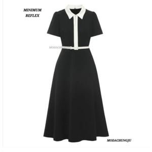 [미니멈]MD 카라 배색 집업 플레어 원피스 MD MYBAWO6070BK_CJ