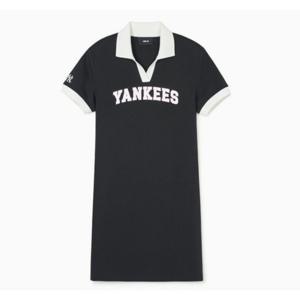 MLB 우먼 바시티 레터링 피케 원피스 A5 3FOPV0143 50BKS 50IVS