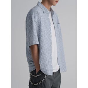 (455865LY2Q) [에잇세컨즈] 서머 깅엄체크 반소매 셔츠  스카이 블루