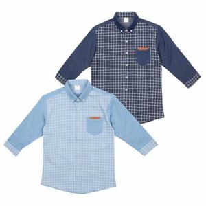 [모로엠]국내생산 청남방 7부 체크 배색셔츠 DMG-SHA-Q4210795