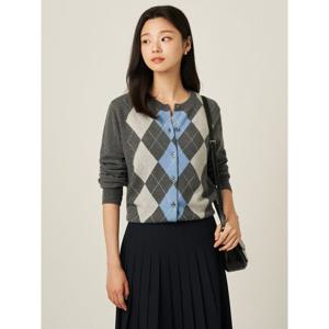 [빈폴레이디스] 아가일 라운드넥 카디건  그레이 (BF595AC033)