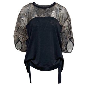 [데시데]골드포일메쉬배색 벌룬소매 블라우스 DPS130