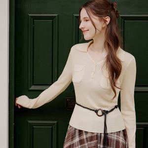 FOCUS  오픈 카라 투포켓 슬림 니트 PBBF5F1KT2071