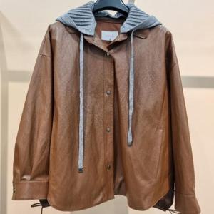 라티움 HC34 니트후드 탈부착 오버핏 레더 페이크 가죽점퍼 T2553Jk01