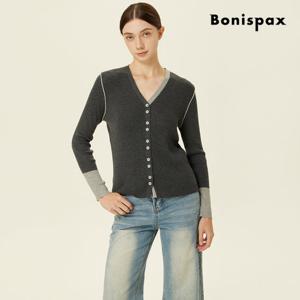 보니스팍스  투톤 배색 V넥 니트 가디건 (XP9KG002M0)