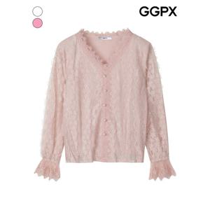 [GGPX]V넥 진주 버튼 로맨틱 레이스 블라우스 (GP9SH015F)