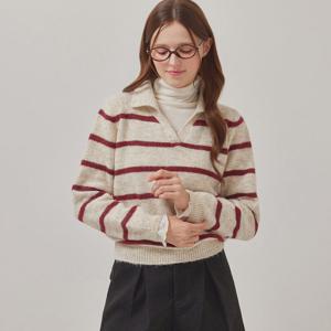 FOCUS  반오픈 카라 줄지 울니트 PBBF5W1KT2001