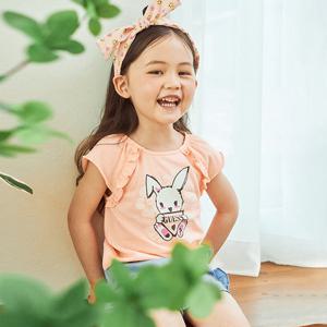 [게스키즈]트로피컬 래빗 프릴 티셔츠 (G45DAT520-T)