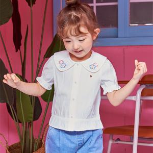 [게스키즈]플라워 자수 빅카라 블라우스 (G33DAB010-T)