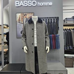 [바쏘옴므]심플 포인트배색울혼방세미오버핏롱코트WSY4CJ15