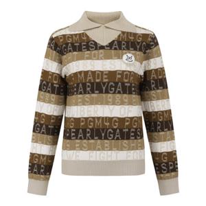 [파리게이츠] (521E4SR304)여성 로고 스트라이프 데빌 브로치 카라 니트