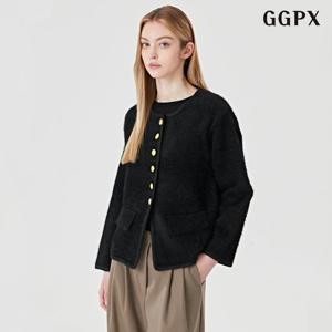 GGPX 노카라 금장 버튼 페이크 포켓 페미닌 긴팔 자켓 (GODJK001D)