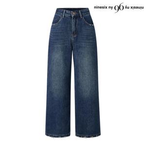 [나인식스뉴욕(영캐릭터)]워싱 와이드 데님 기모 롱 팬츠 (NP4TA004L0)