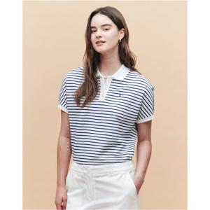 헤지스 여성 25SS 릴랙스핏 스트라이프 반소매피케 티셔츠 딥블루 HSTS5BC34B3