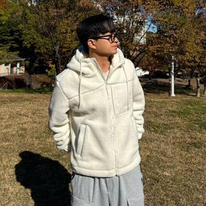 공용 양털 보아 후드 집엎 점퍼-EFRU4323D0A