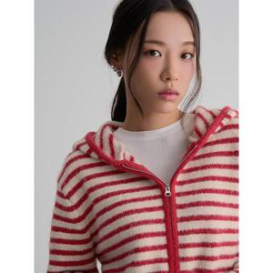 (355Y5ALYP6) [에잇세컨즈] 스트라이프 후드 카디건  레드