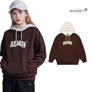 [에꼴리에]여자 겨울신상 노기모 레이어드 배색후드티(25D0483)