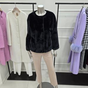 [미니멈]MZDKFJ1340BK 노카라 10부소매 에코 퍼 자켓